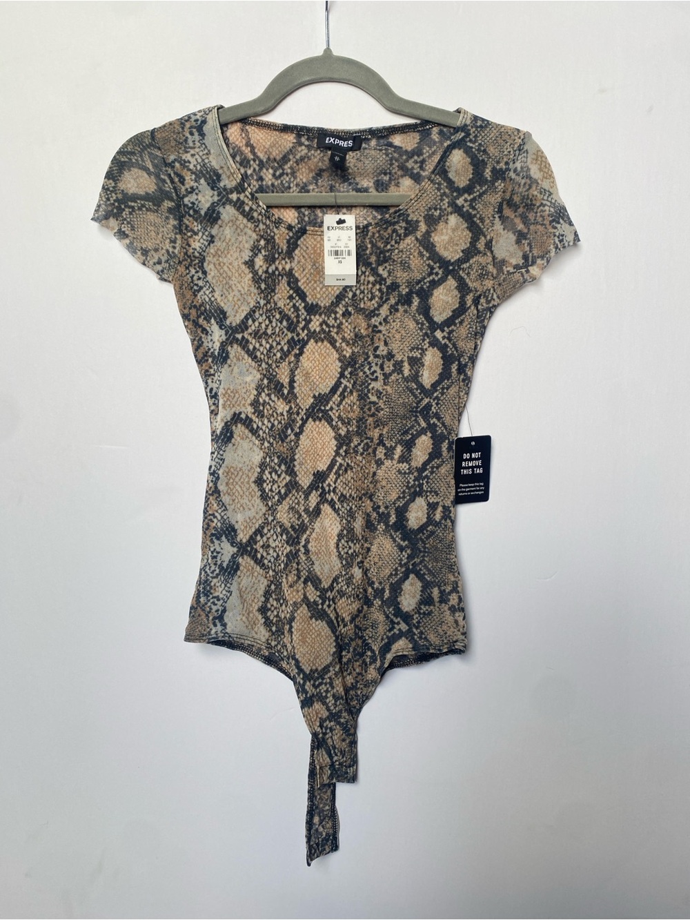 Express Women's Snake Print Short Sleeve Bodysuit - Brown/Black XS